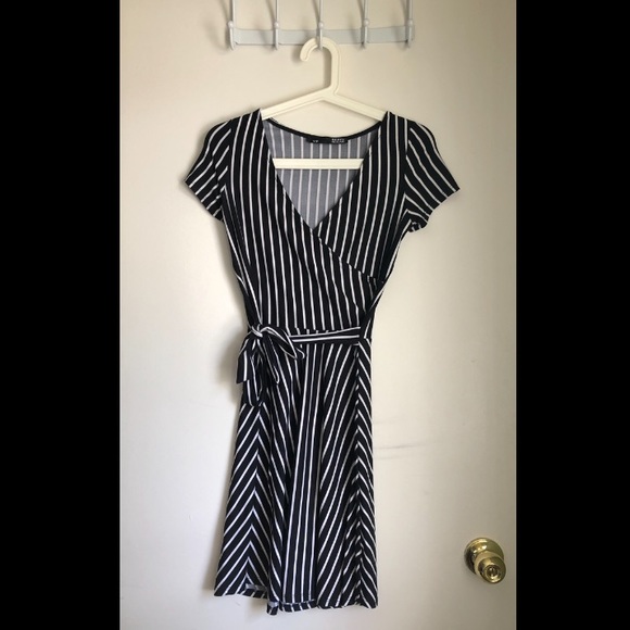 Black and white striped faux wrap dress - Picture 1 of 3